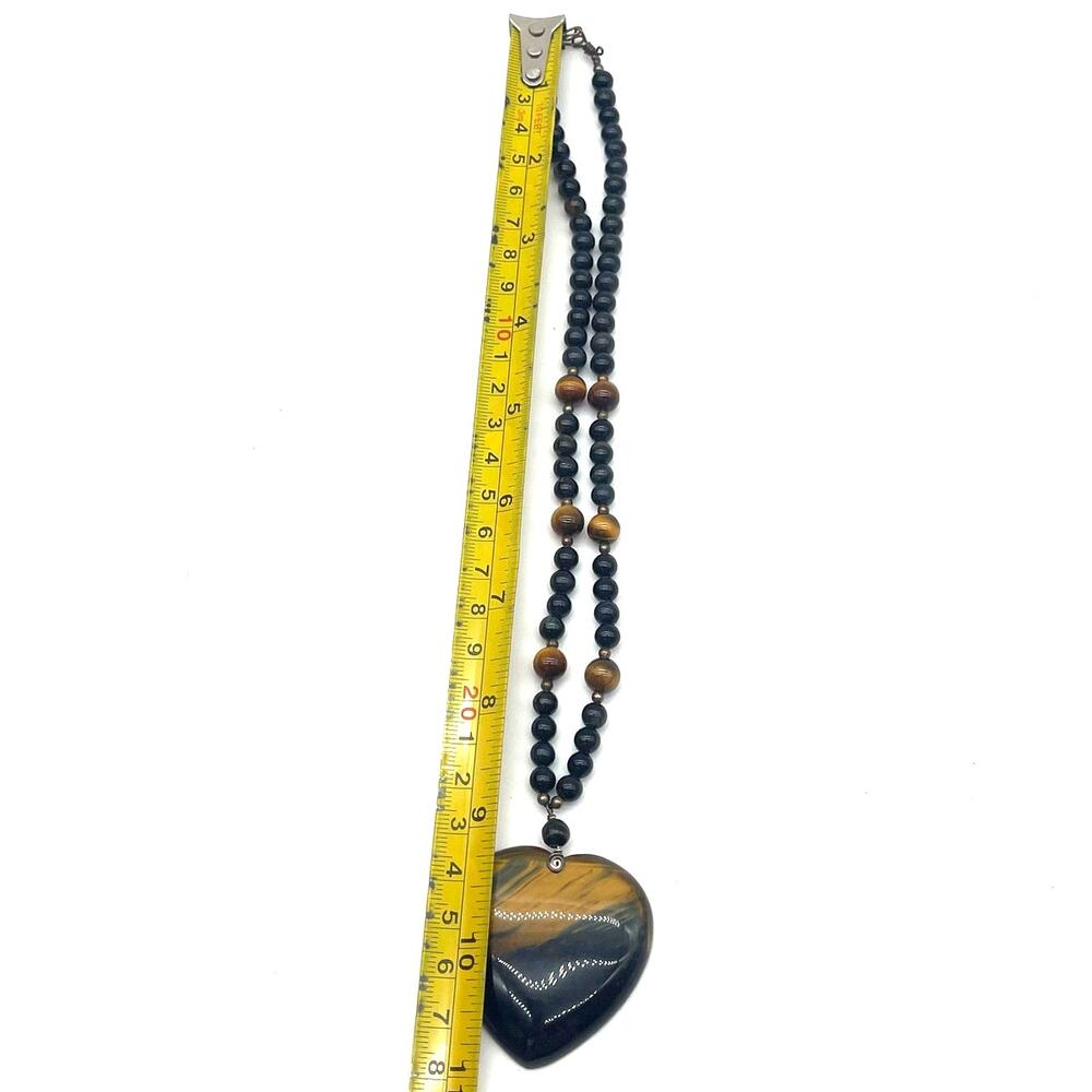 Tigers Eye Heart Pendant Beaded Necklace 16" - Picture 5 of 5